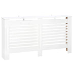 White radiator cover cabinet with dual front frames and horizontal slat ventilation.