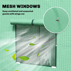 Green greenhouse mesh window with circular vent and insect-netting