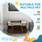 Brown foldable dog playpen with round top, mesh panels, and side door