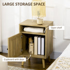 Homcom Bedside Table with Rattan Element, Side End Table with Shelf and Cupboard, 39cmx35cmx60cm, Natural