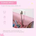 Pink toy box bench detail of safety pneumatic rod for smooth lid control