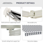 Retractable awning with aluminum supporting bracket, retractable arms, and striped canopy