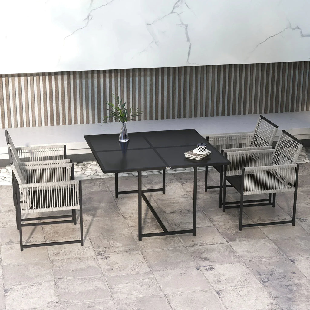 Five-Piece Metal Dining Set, with Folding Back Chairs, Light Grey - Bobobiy
