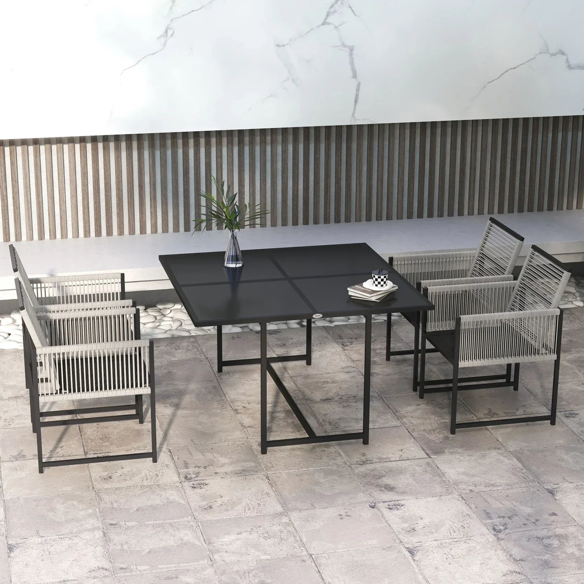 Five-Piece Metal Dining Set, with Folding Back Chairs, Light Grey - Bobobiy