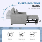 Light grey single chair bed shown in reclined sleeping layout with backrest positions