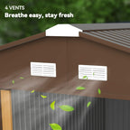 Light brown metal shed side with four vent openings for airflow