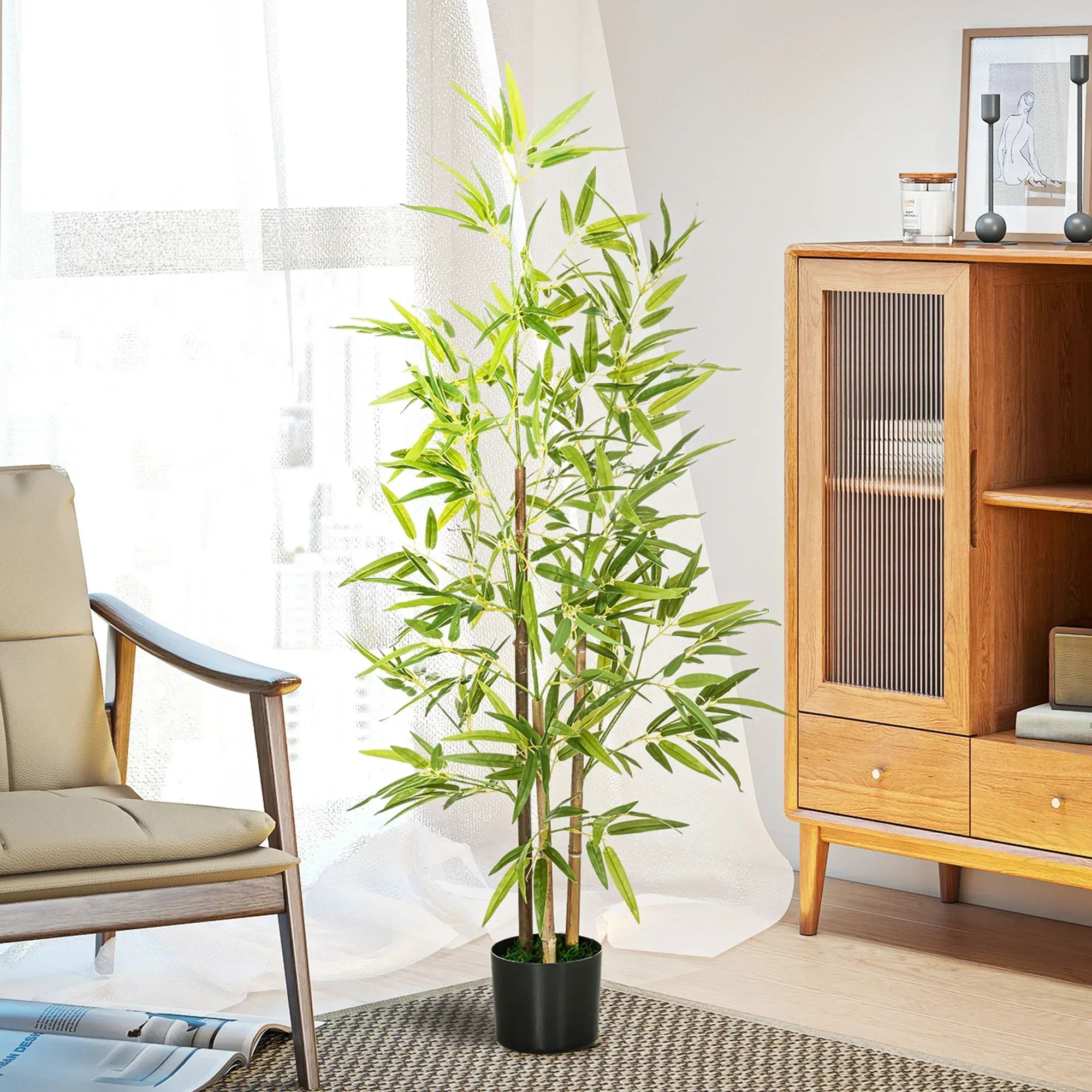 Artificial Plant Bamboo Artificial Tree Height 120 cm with Pot for Home Indoor Decor - Bobobiy