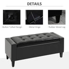 Tufted button PU leather storage ottoman bench with metal hinge and wooden legs