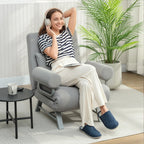 Light grey convertible sofa bed chair with padded armrests and reclined backrest