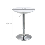 White round bar table with silver height-adjusting column and wide circular base