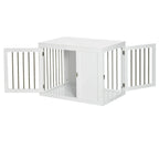 White 2-in-1 dog cage and side table with two open side doors and interior base