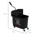 Black 20L compact mop bucket on four caster wheels, side view with mesh wringer panel