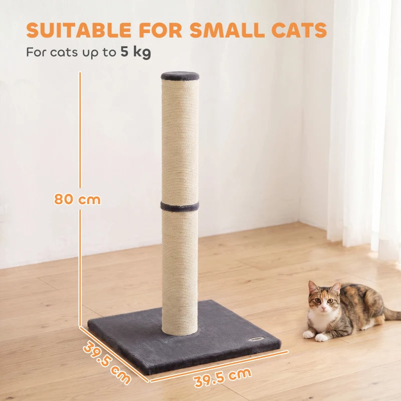 Tall 80 cm cat scratching post with beige sisal rope and dark grey base
