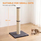 Tall 80 cm cat scratching post with beige sisal rope and dark grey base
