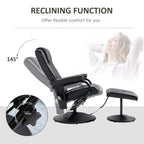 Black faux leather reclining swivel massage chair with footrest platform.