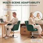 Dark green velvet swivel tub chair for vanity or workspace seating