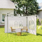 White gazebo side panels with window panels hanging from a pop-up canopy frame