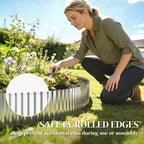 Silver galvanized steel edging border with vertical corrugated panels forming a circular ring