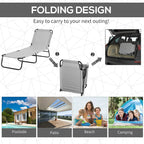 Light grey foldable sun lounger design with carry fold and storage view