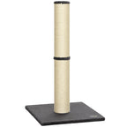 Cat scratching post with beige sisal rope and dark grey plush base