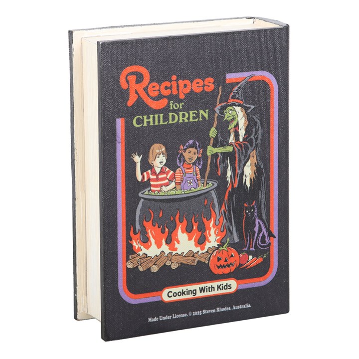 Cookbook titled 'Recipes for Children: Cooking with Kids' featuring Halloween-themed illustrations on a white background.