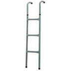 Galvanized trampoline ladder with curved handrails and three steps, silver frame