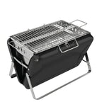 Portable charcoal grill with stainless steel cooking grate, black body and side handles