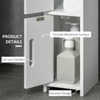 White cabinet with cut-out handle and painted melamine interior compartment storage