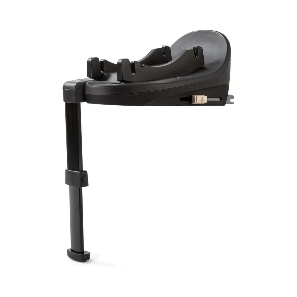 Black ISOFIX child seat base with support leg and front connector arms