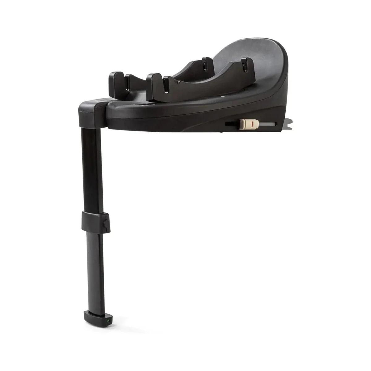 Black ISOFIX child seat base with support leg and front connector arms