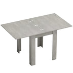 Grey rectangular dining table with drop-leaf design and four sturdy legs.