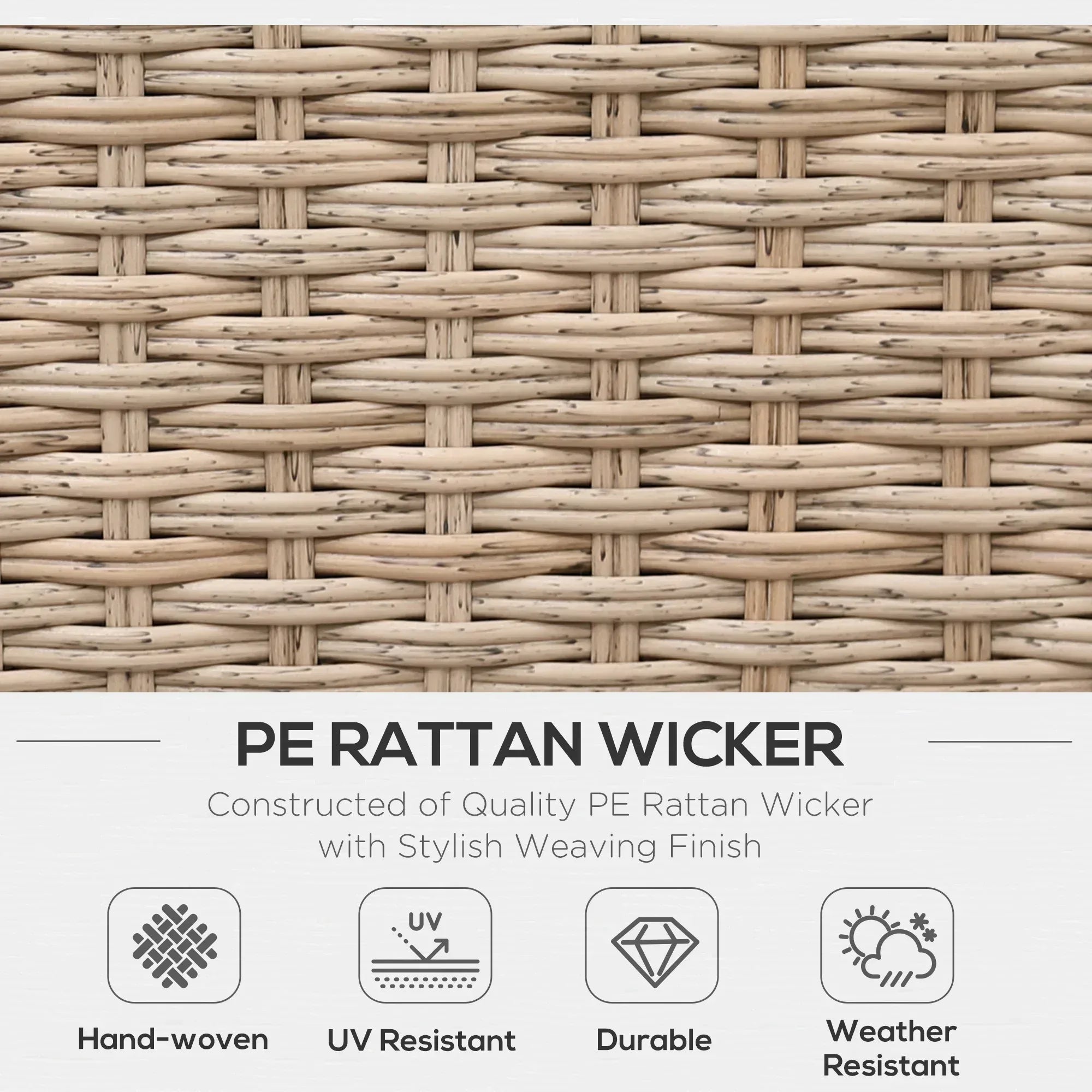 4 Pieces Rattan Garden Furniture Set, Garden Corner Sofa with Side Trays, Wicker Conservatory Furniture Set with Loveseats, Slatted Plastic Top Coffee Table and Cushions, Beige - Bobobiy