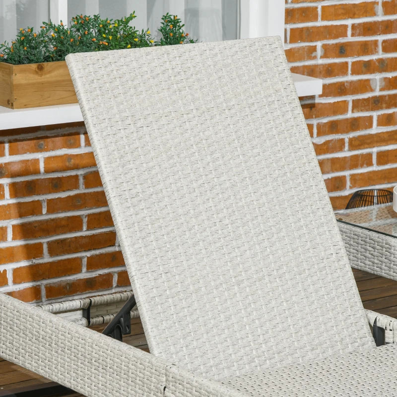 Light grey PE rattan chaise lounge with upright backrest and padded cushion