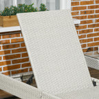 Light grey PE rattan chaise lounge with upright backrest and padded cushion