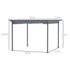 Retractable pergola canopy with 3.5 m x 3.5 m frame and four vertical posts
