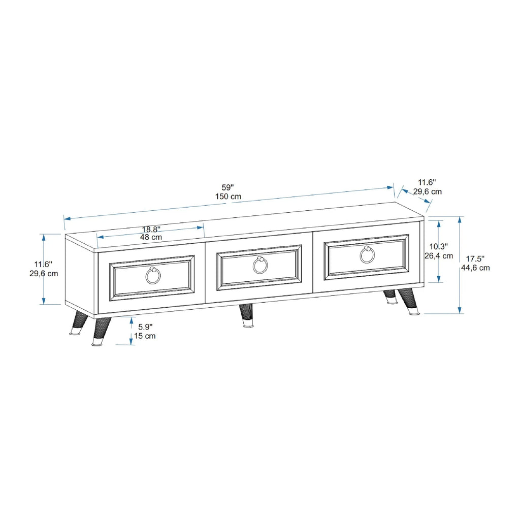 TV Stand and Media Console with Cabinets Romens 150 cm Wide - Bobobiy