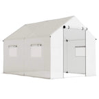 White walk-in polytunnel greenhouse with dual doors and mesh side panels