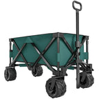 Green folding cargo trolley cart with telescopic handle and large all-terrain wheels