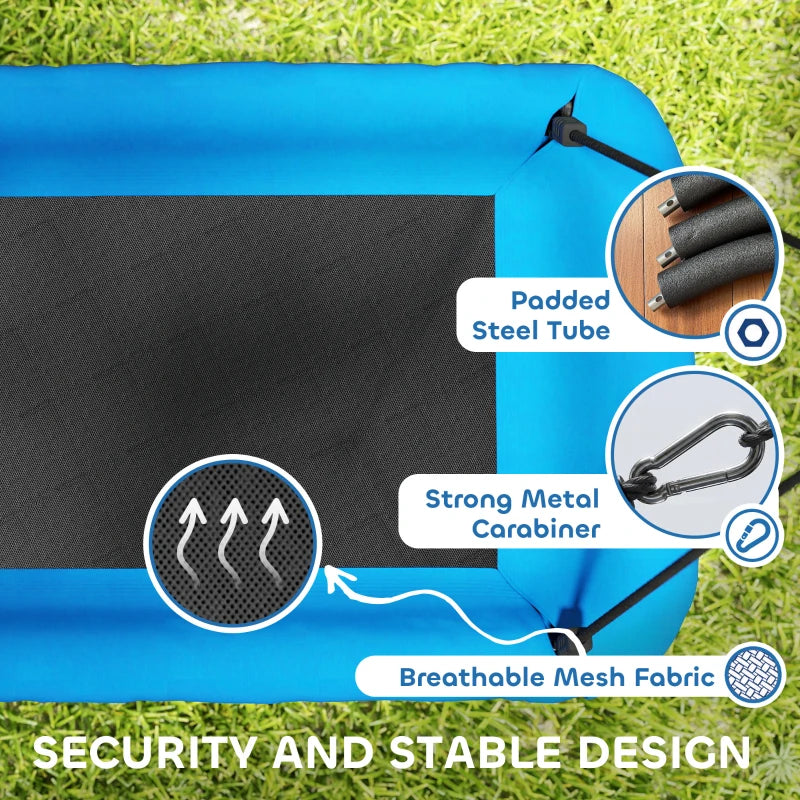 Blue nest swing pad with breathable mesh fabric and metal carabiner attachment