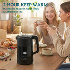 Black electric kettle with lid and LED temperature display