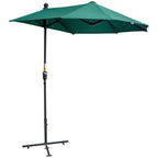 Dark green half market umbrella with open canopy and central pole