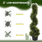 Green artificial spiral topiary tree with leaf texture in a black pot
