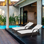 Outdoor 2-piece rattan sun lounger set with dark brown wicker and white cushions