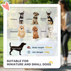 Grey dog stroller size guide card with stroller profile and dog silhouettes