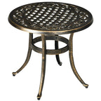 Round bronze cast aluminium garden end table with lattice top and 4 curved legs