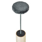 Round dark grey plush perch on sisal-wrapped scratching post with black base
