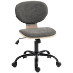 Grey upholstered office chair with round back, padded seat, and 5-star wheeled base