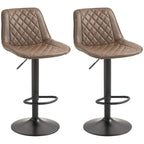 Brown bar stool with diamond-quilted PU seat, backrest, swivel, steel round base