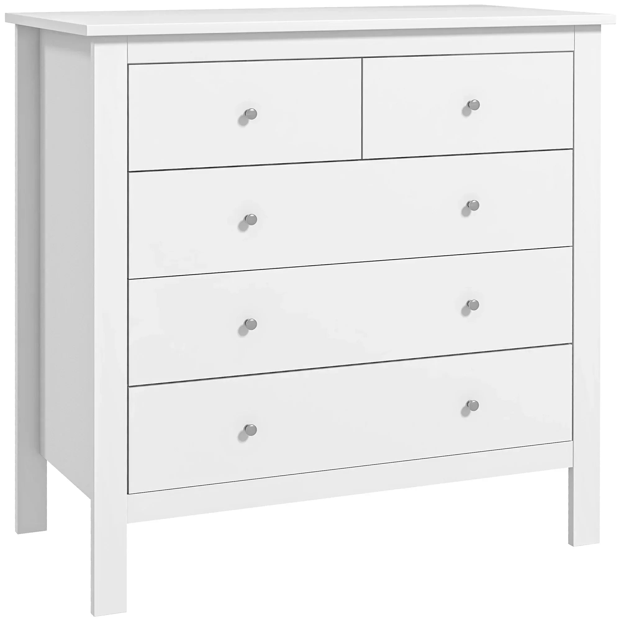 5 Drawer Dresser for Bedroom, Modern Chest of Drawers, Wide Storage Unit for Living Room, Hallway, Closet, White - Bobobiy