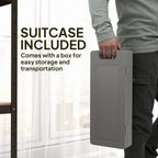 Gray carry case for dumbbell set, handle shown while being held